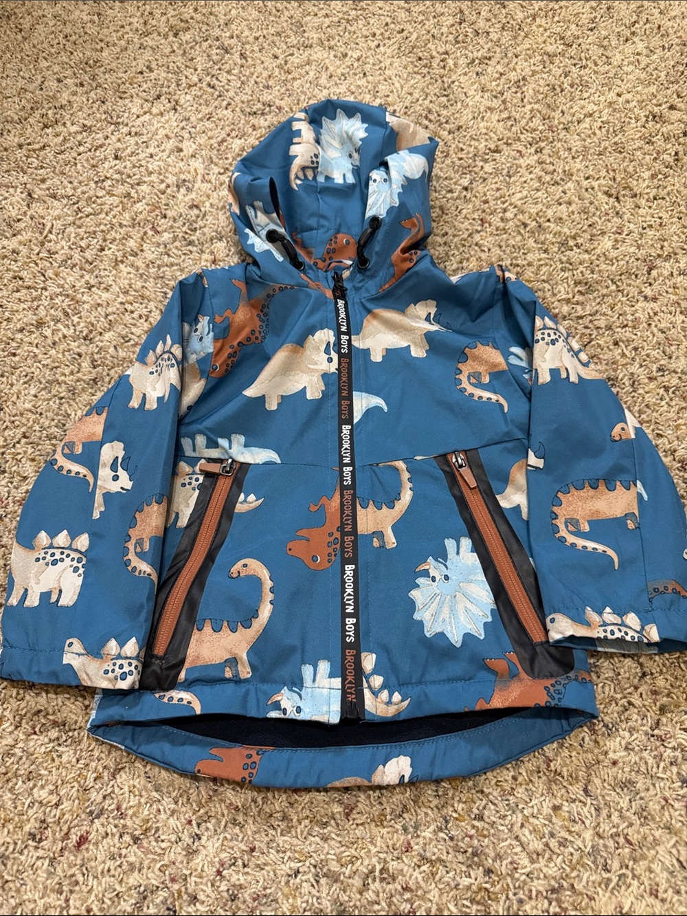 Blue Dino Print Hooded Kids Jacket